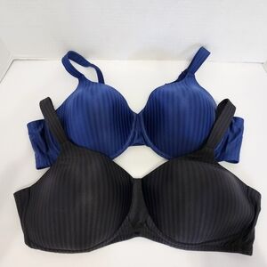 Playtex Bra Set of 2 44C Underwire Full Coverage Black Blue